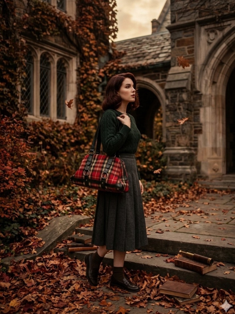 Rare find -Vintage Wool Plaid bowler style bag -travel-work-commute -Sz L-EUC 🍂​